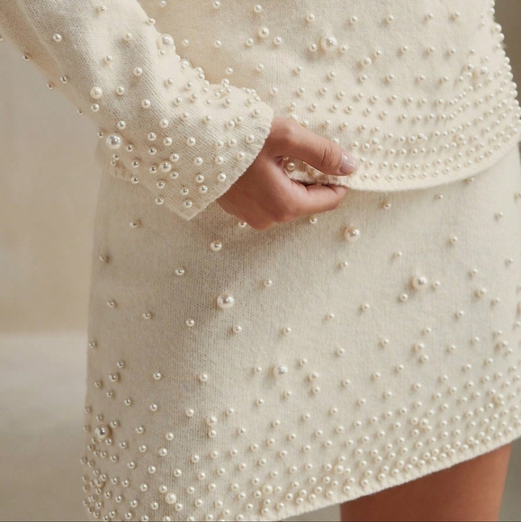 Long Sleeve Shirt With Floral 3D Faux Pearl Embellishment, Stylized Design, - Picture 3 of 8